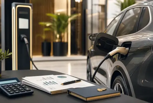 Carro el&eacute;trico com posto de carregamento e apoios de 2026